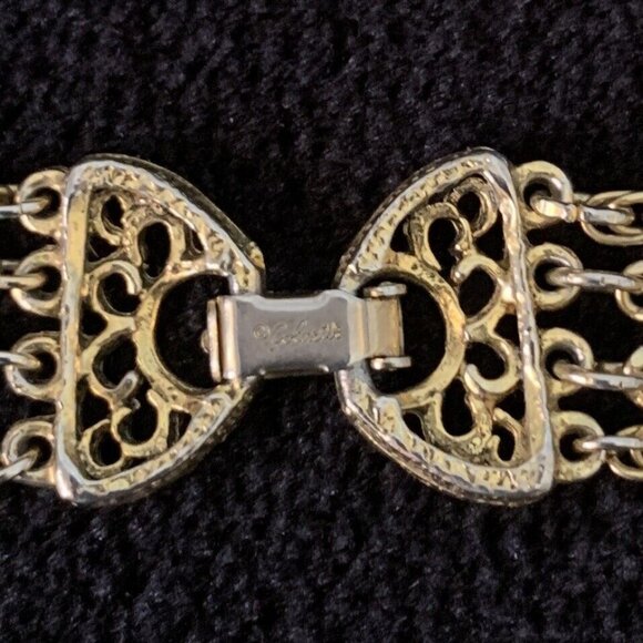Goldette NY Signed Necklace 4 Strand Chain Layered Goldtone Bow Clasp Vintage - Picture 9 of 10